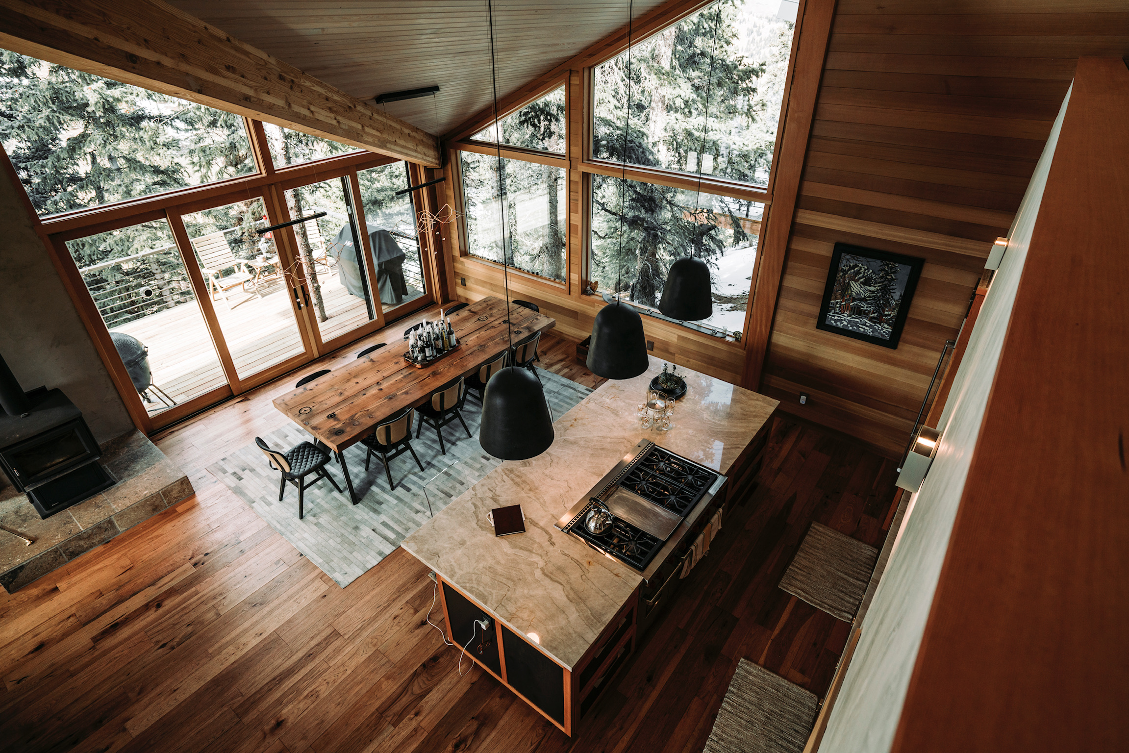 Timber frame construction detail in Colorado mountain home